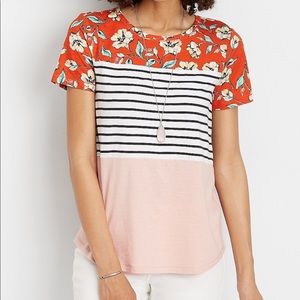 NWT Maurices Floral Striped Colorblock Tee